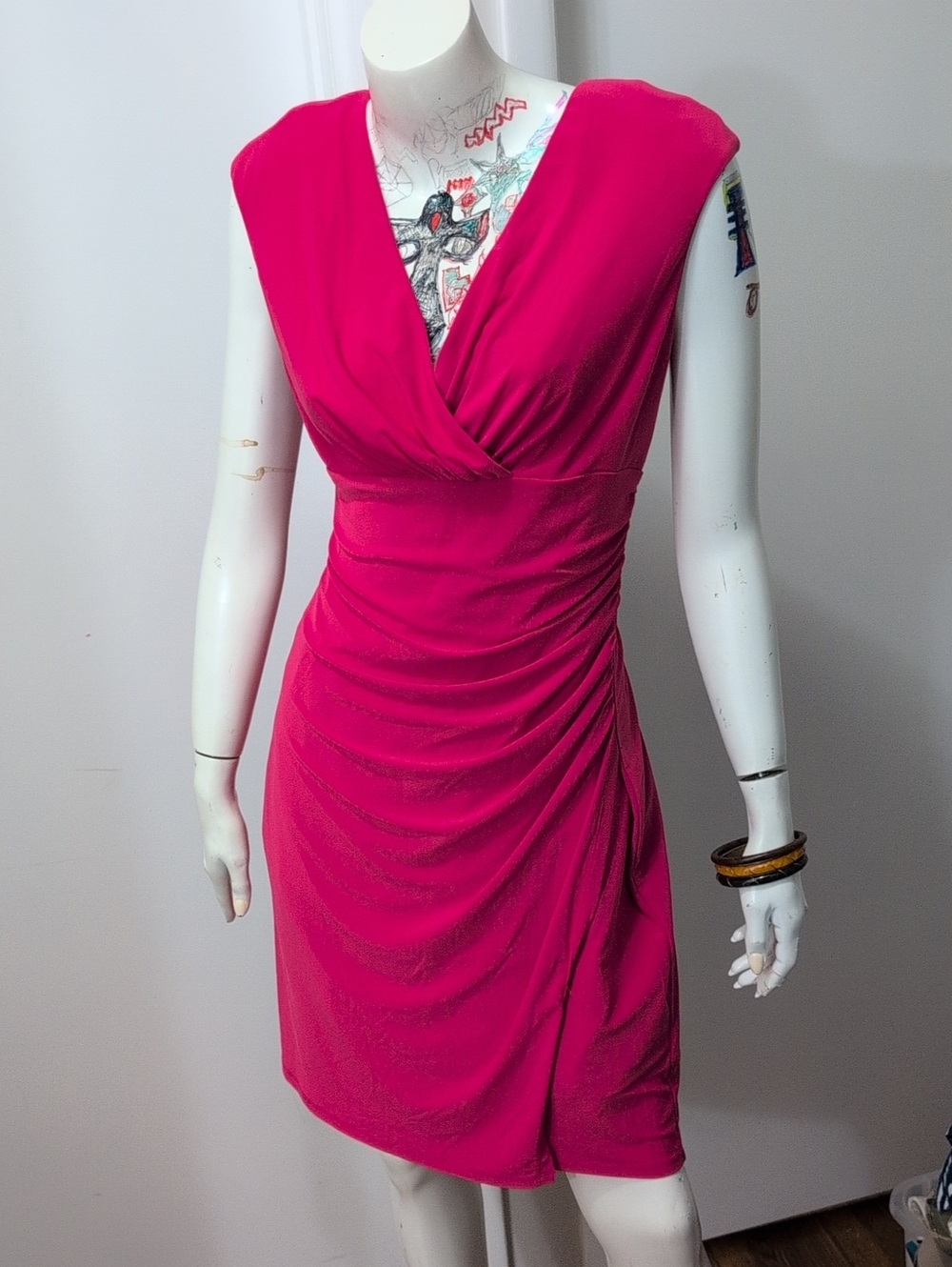Ralph Lauren V-Neck Sleeveless Midi Dress in Fuchsia